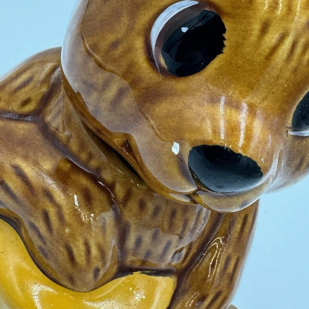 Vintage Brown Ceramic Teddy Bear Honey Pot Jar‎ with Dipper